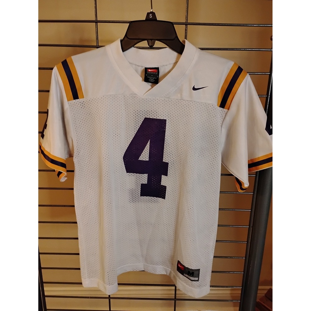 Nike Team Football Jersey White Purple Gold Number 4 Mesh Mens Medium